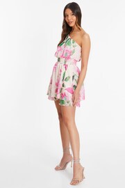 Quiz Natural Chiffon Floral One Shoulder Playsuit - Image 3 of 4