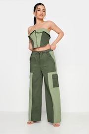 PixieGirl Petite Khaki Green Colourblock Bandeau Corset Top - Image 2 of 4