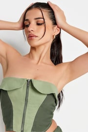 PixieGirl Petite Khaki Green Colourblock Bandeau Corset Top - Image 4 of 4