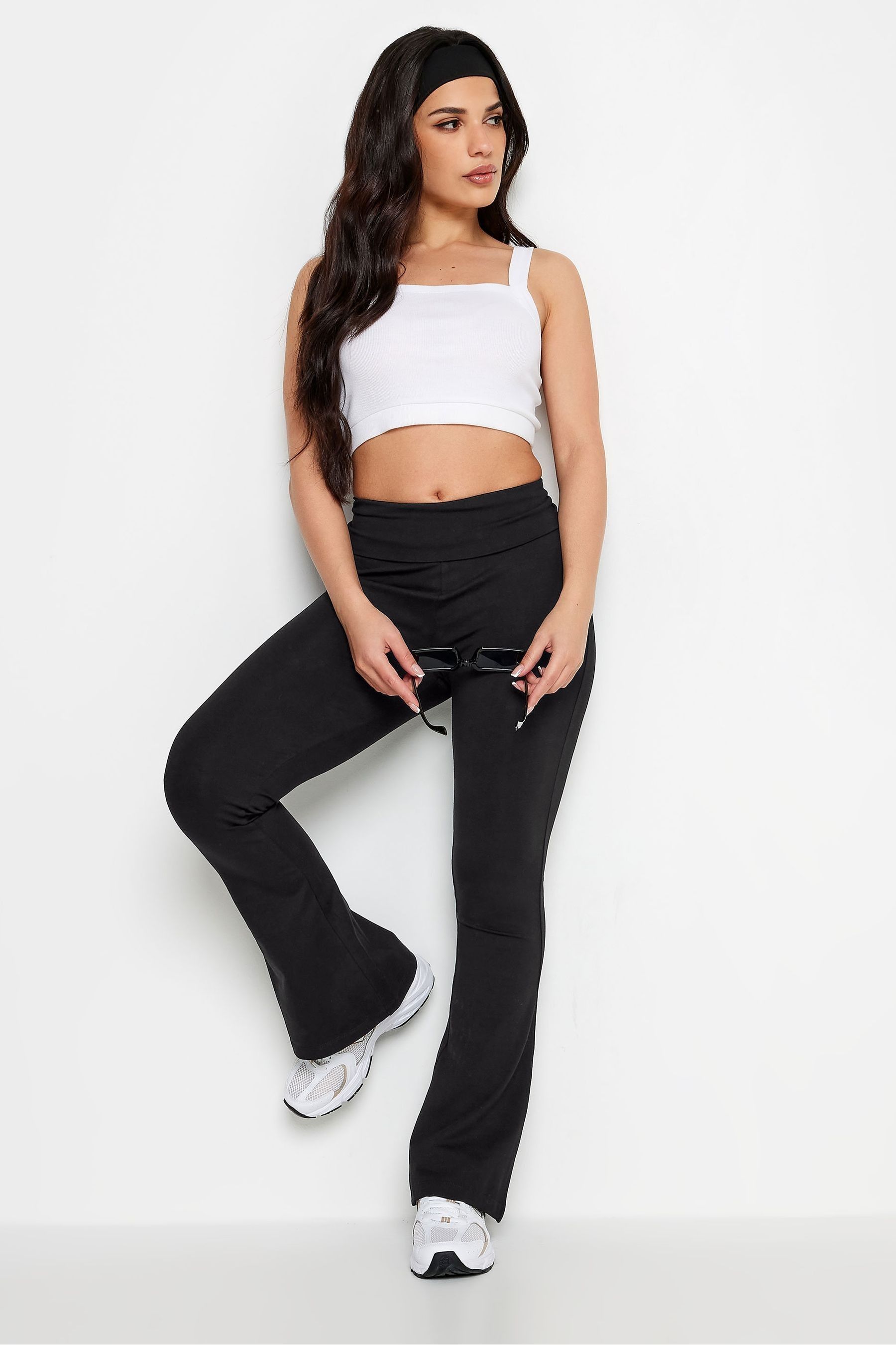 Buy PixieGirl Petite Black Fold Over Waist Flared Leggings from Next Luxembourg