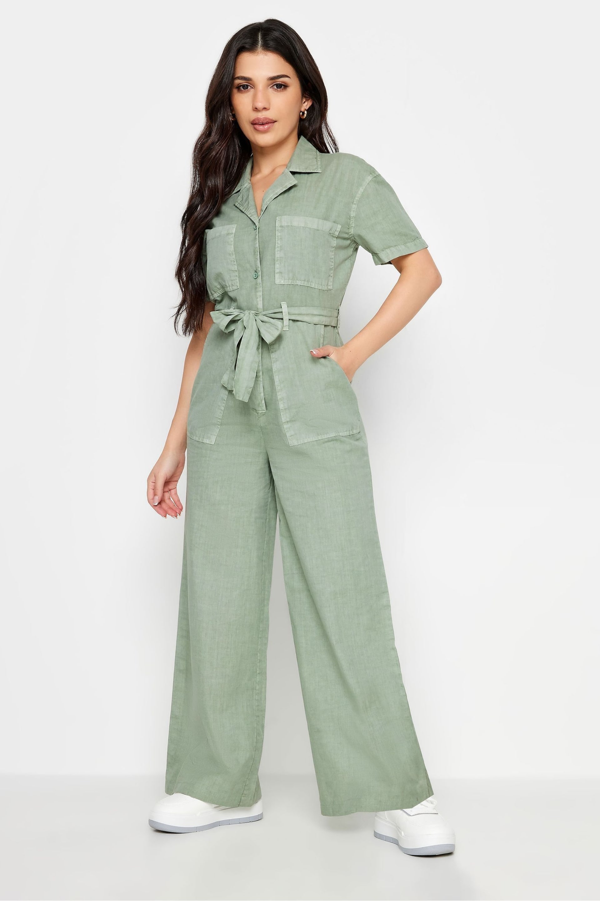 PixieGirl Petite Green Utility Washed Jumpsuit - Image 2 of 4