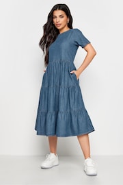 PixieGirl Petite Blue Denim Tiered Dress - Image 1 of 4