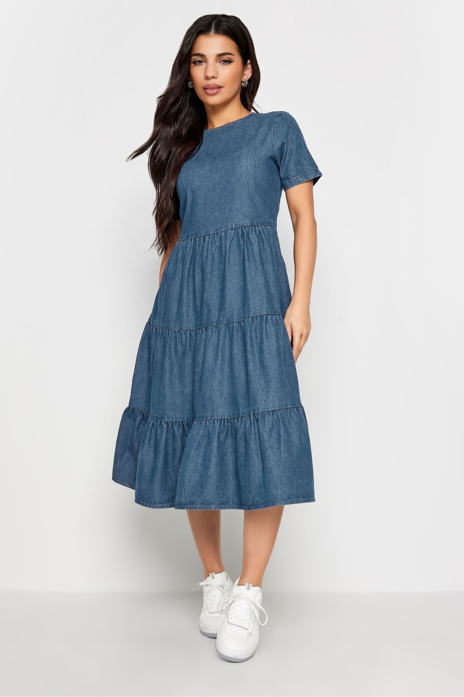 PixieGirl Petite Blue Denim Tiered Dress - Image 2 of 4