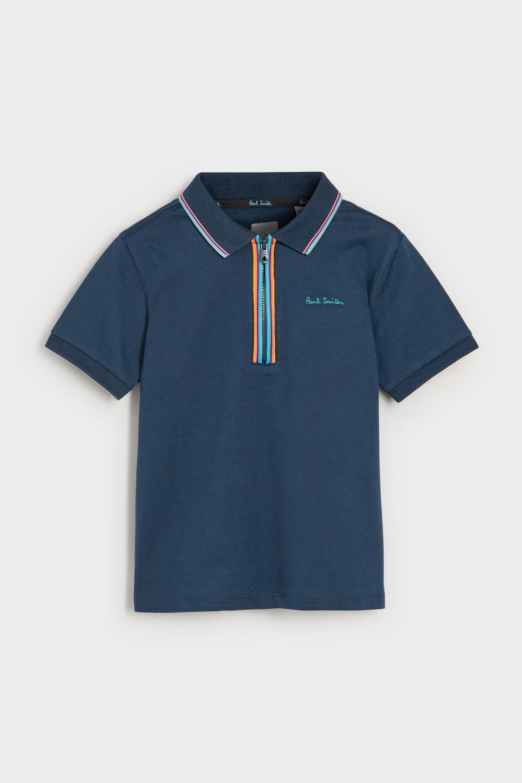 Paul Smith Junior Boys Short Sleeve Artist 100 Cotton Quarter Zip Polo Shirt