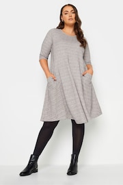 Yours Curve Grey Soft Touch Drape Pocket Dress - Image 1 of 4