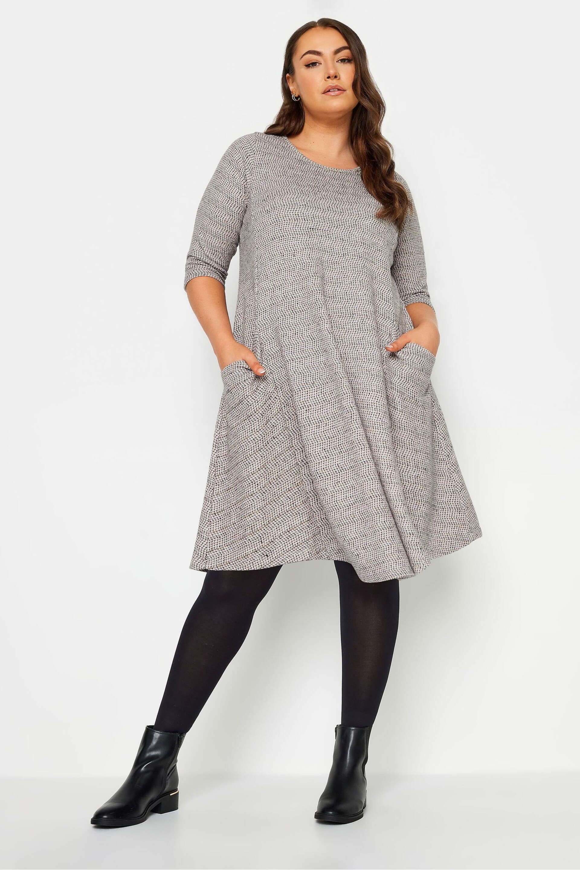 Yours Curve Grey Soft Touch Drape Pocket Dress - Image 1 of 4