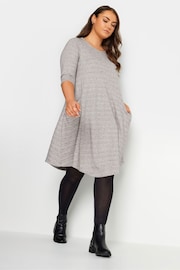 Yours Curve Grey Soft Touch Drape Pocket Dress - Image 3 of 4