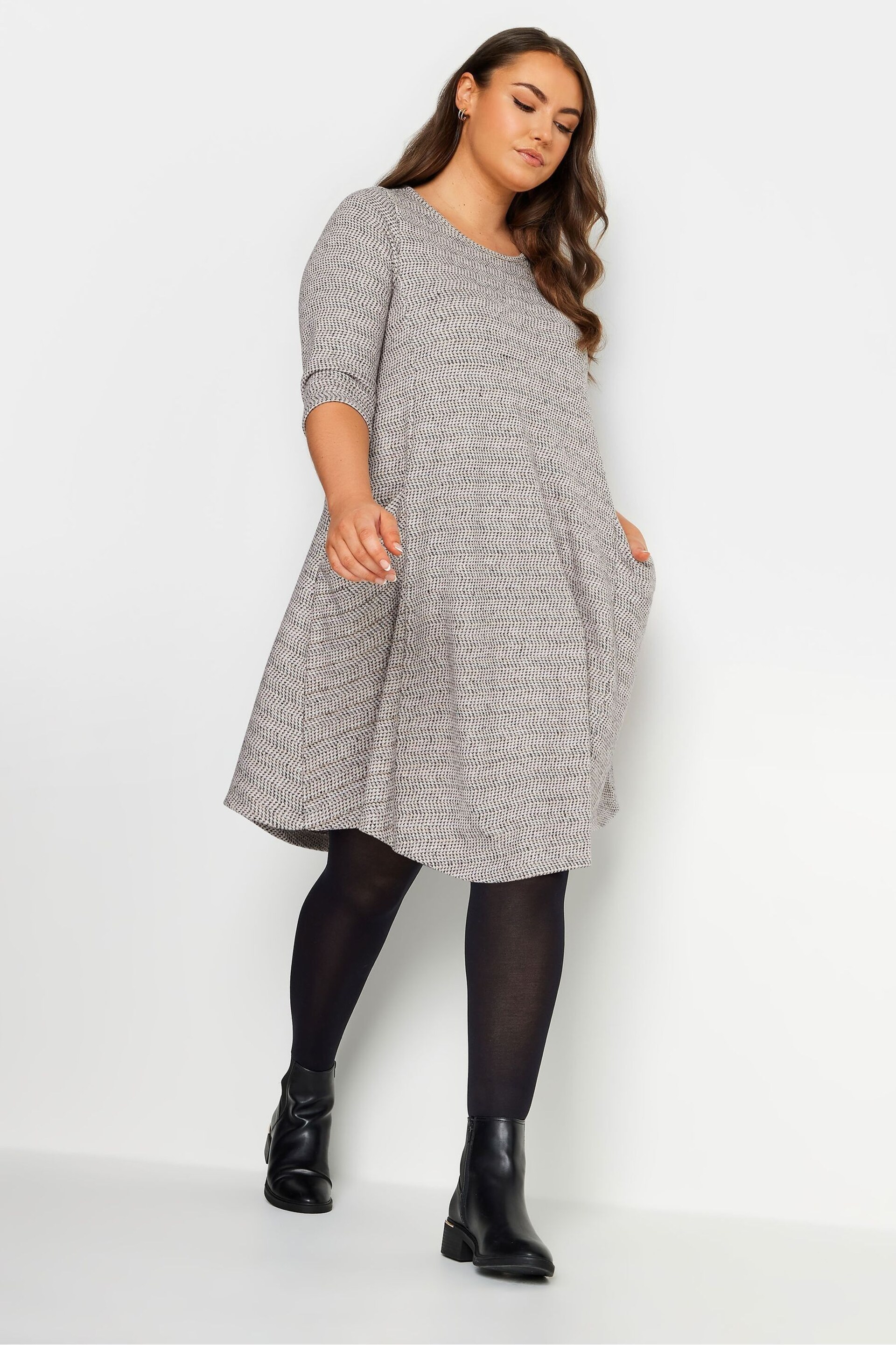 Yours Curve Grey Soft Touch Drape Pocket Dress - Image 3 of 4
