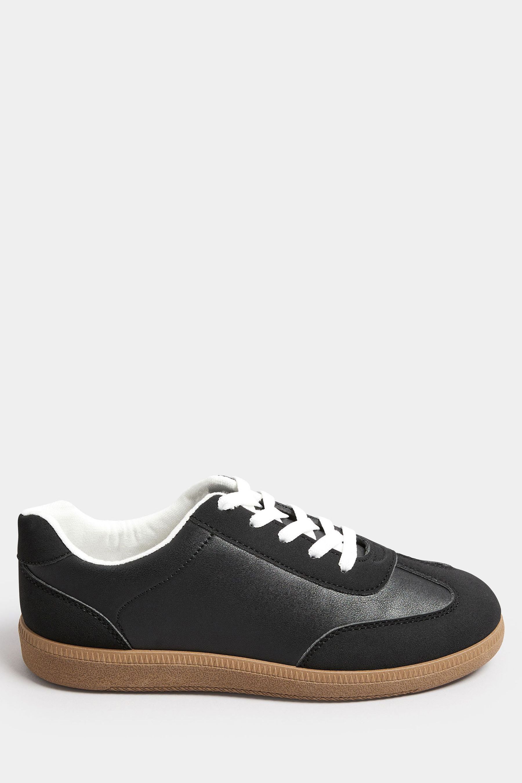 Yours Curve Black Extra Wide Fit Retro Trainers Gum Sole