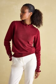 Joules Edith Burgundy Frill Neck Jumper - Image 1 of 6