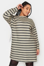 Yours Curve Cream Soft Touch Striped Jumper Dress - Image 1 of 4