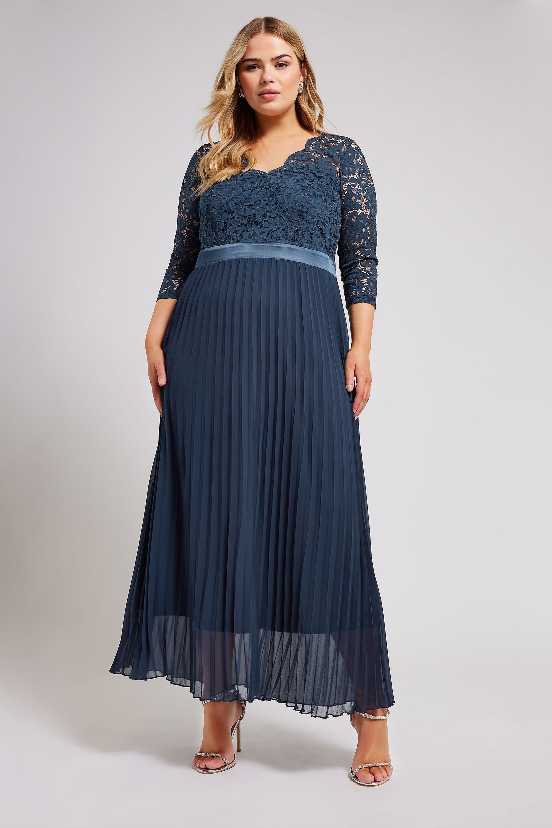 Buy Yours Curve Blue Lace Wrap Pleated Maxi Dress from Next Luxembourg