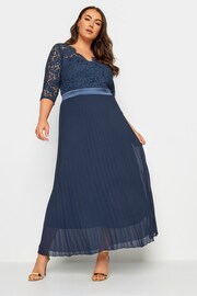 Yours Curve Blue Lace Wrap Pleated Maxi Dress - Image 1 of 4