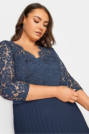 Yours Curve Blue Lace Wrap Pleated Maxi Dress - Image 4 of 4