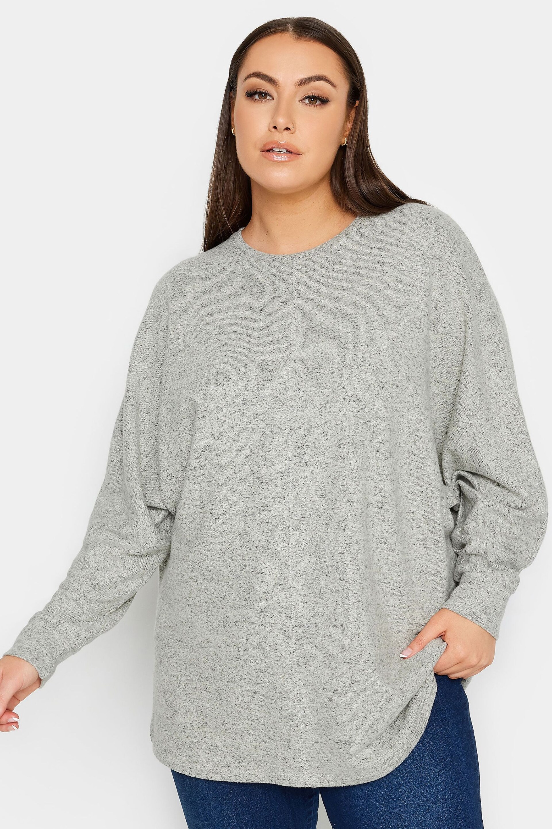 Yours Curve Grey Soft Touch Front Seam Detail Jumper - Image 1 of 4