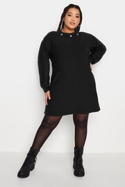 Yours Curve Black Eyelet Detailed Soft Touch Jumper Dress - Image 3 of 4