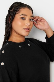 Yours Curve Black Eyelet Detailed Soft Touch Jumper Dress - Image 4 of 4
