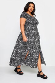 Yours Curve Black Ditsy Floral Print Shirred Bardot Maxi Dress - Image 3 of 5