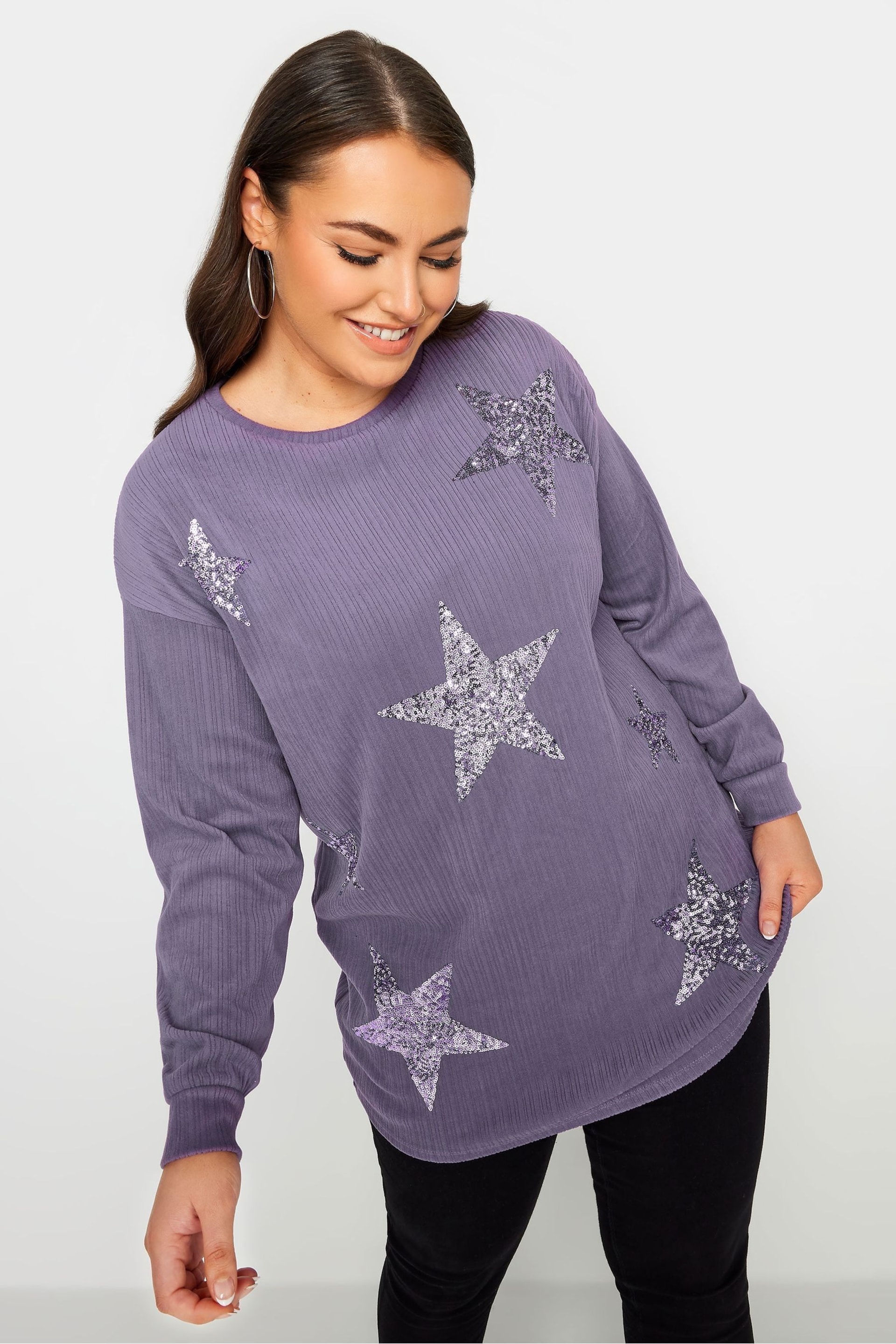 Yours Curve Purple Star Embellished Jumper - Image 1 of 5