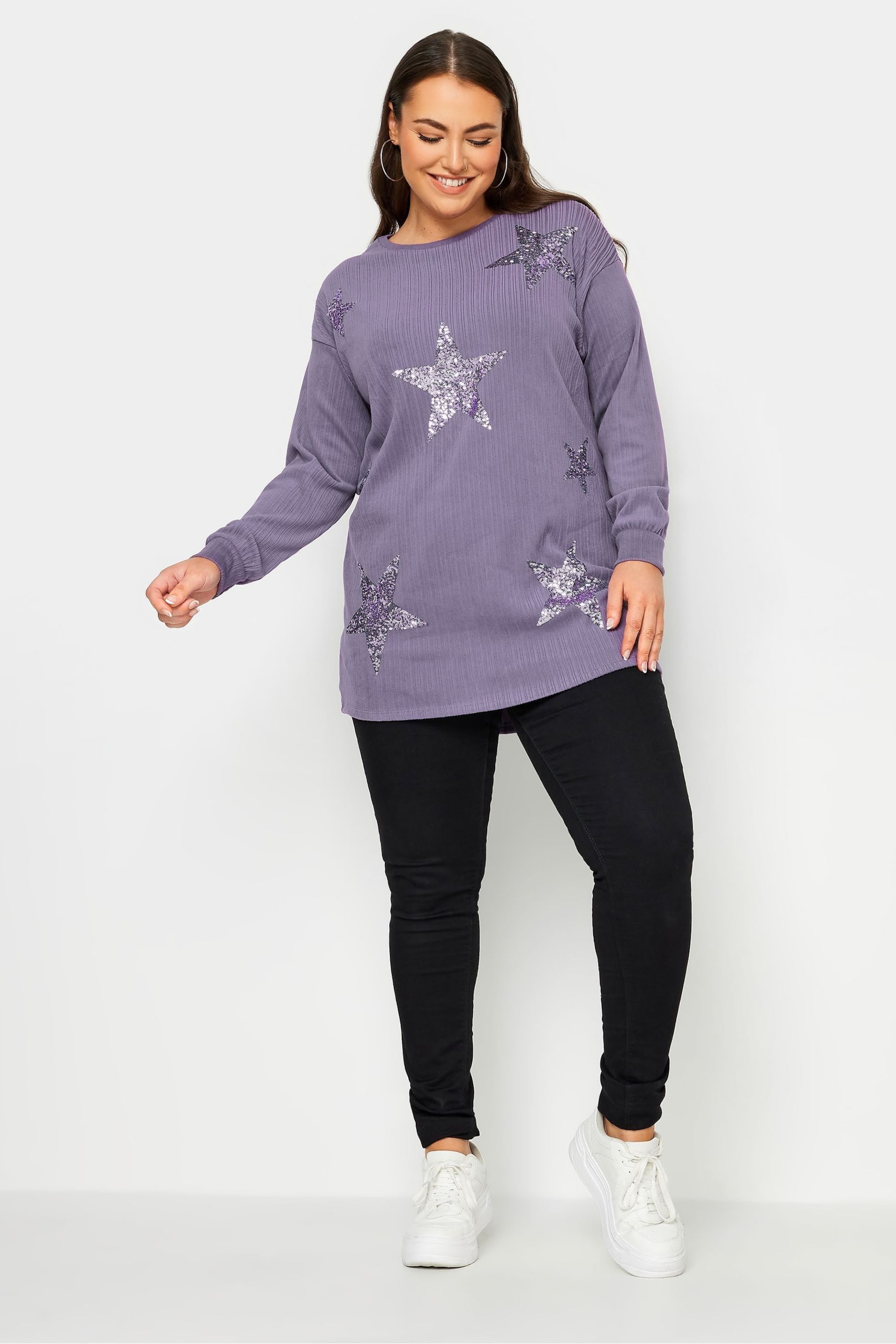 Yours Curve Purple Star Embellished Jumper - Image 3 of 5