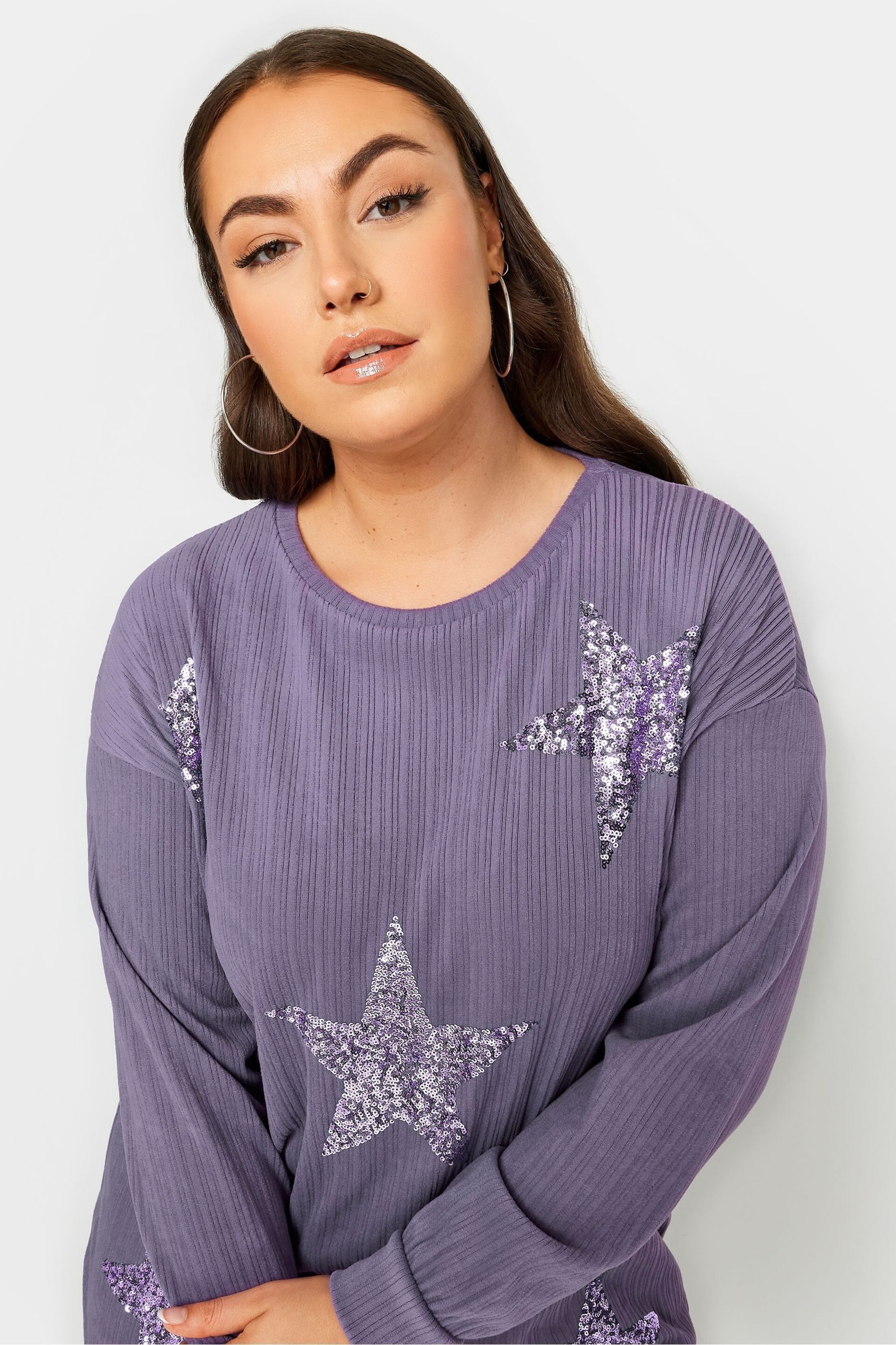 Yours Curve Purple Star Embellished Jumper - Image 4 of 5