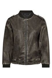 Yours Curve Black Washed PU Bomber Jacket - Image 2 of 2