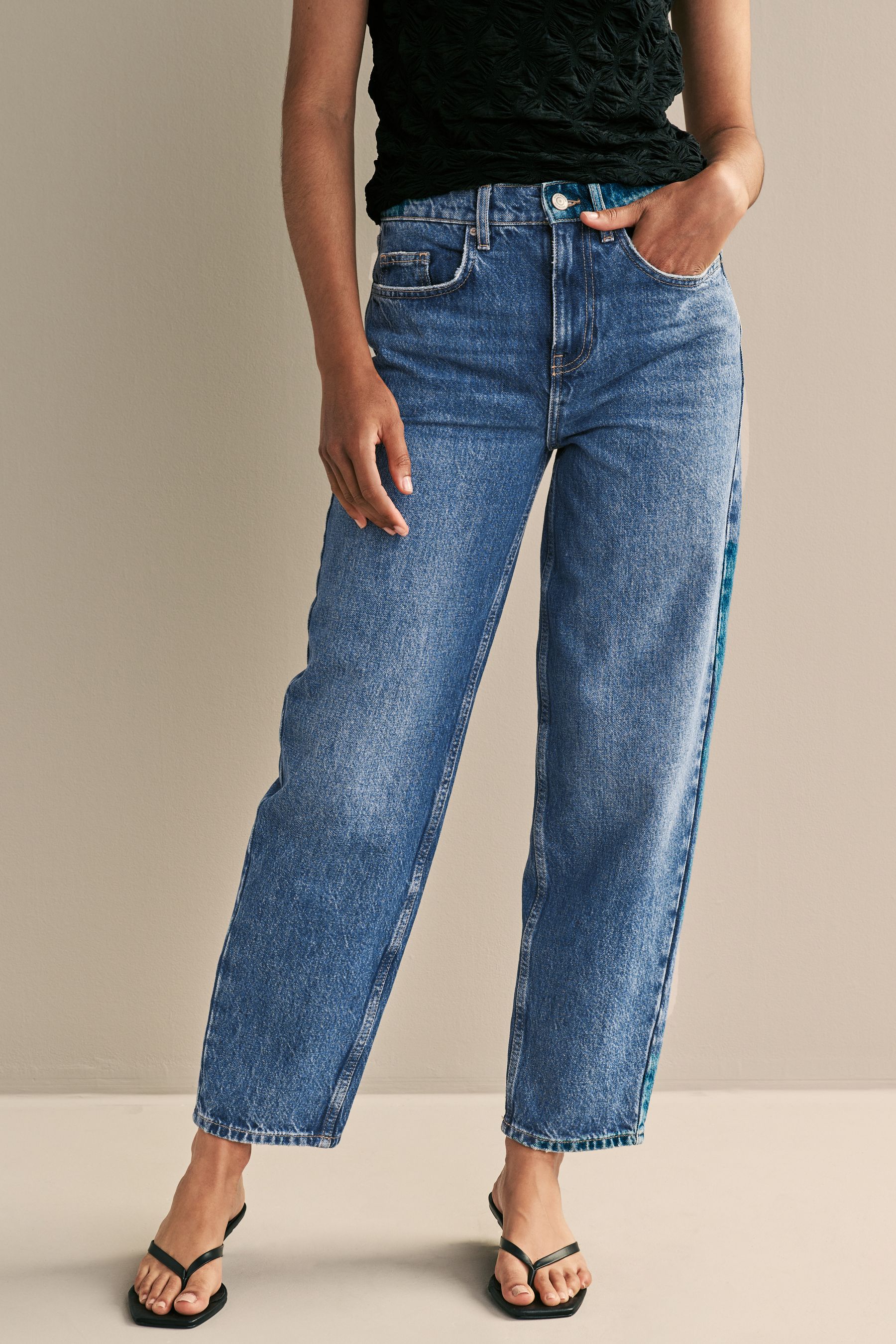 Buy Dark Blue 100 Cotton Barrel Jeans from the Next UK online shop