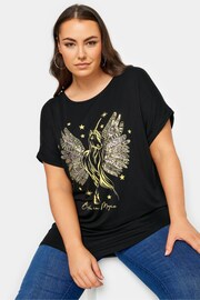 Yours Curve Black Glitter Heart Print T-Shirt - Image 1 of 5