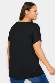 Yours Curve Black Glitter Heart Print T-Shirt - Image 2 of 5