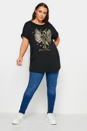 Yours Curve Black Glitter Heart Print T-Shirt - Image 3 of 5