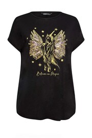 Yours Curve Black Glitter Heart Print T-Shirt - Image 5 of 5