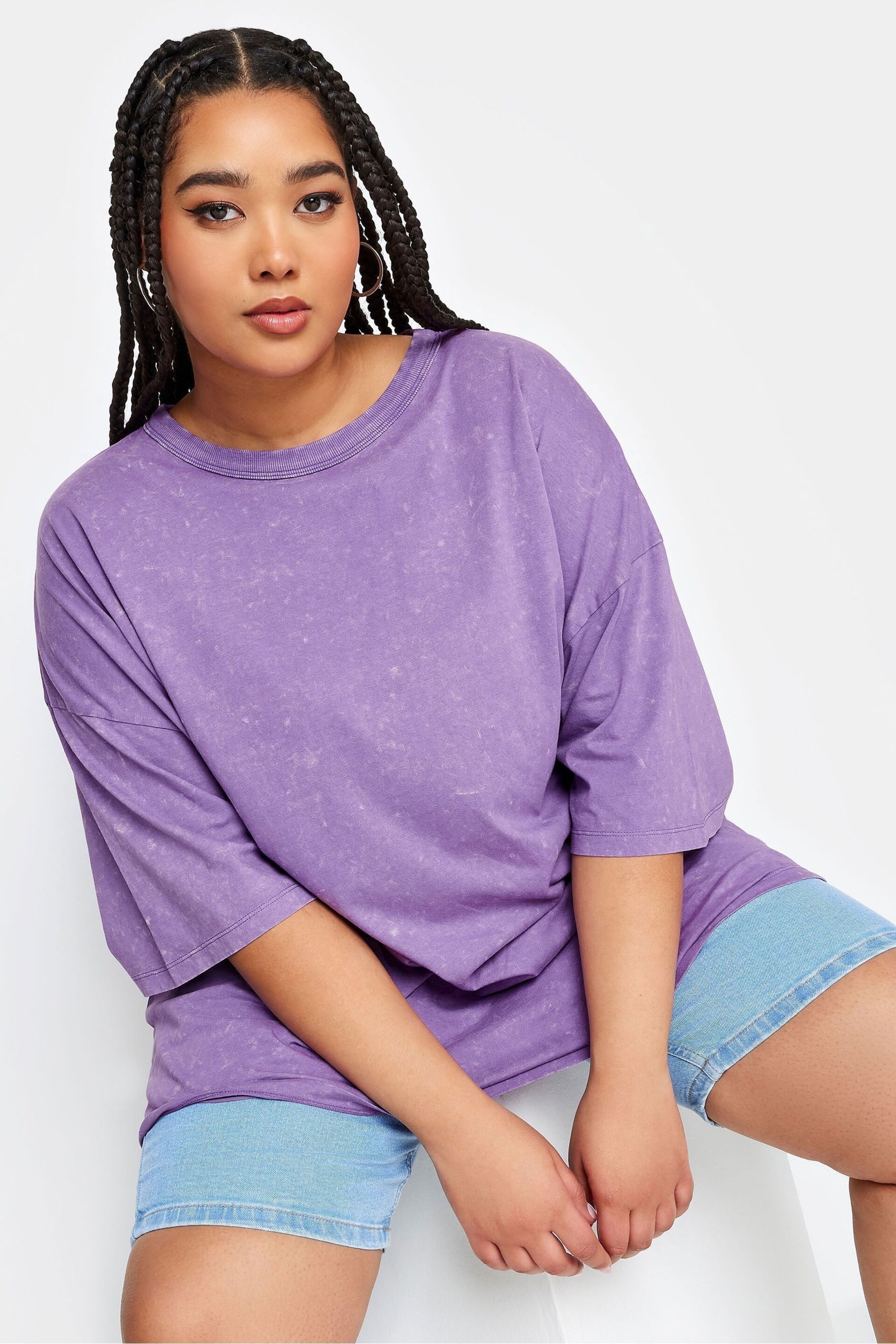 Yours Curve Purple Boxy T-Shirt - Image 1 of 4