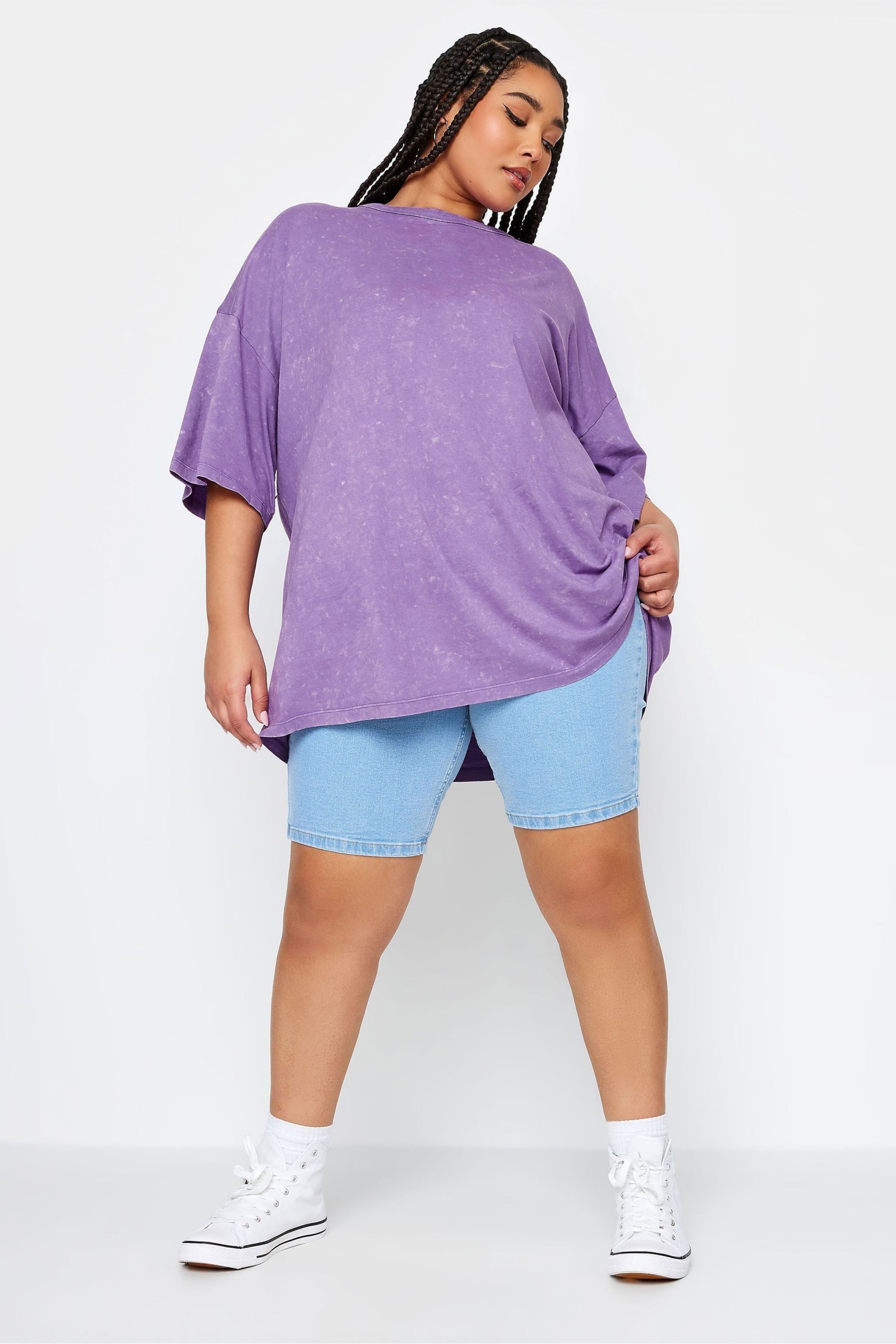 Yours Curve Purple Boxy T-Shirt - Image 2 of 4