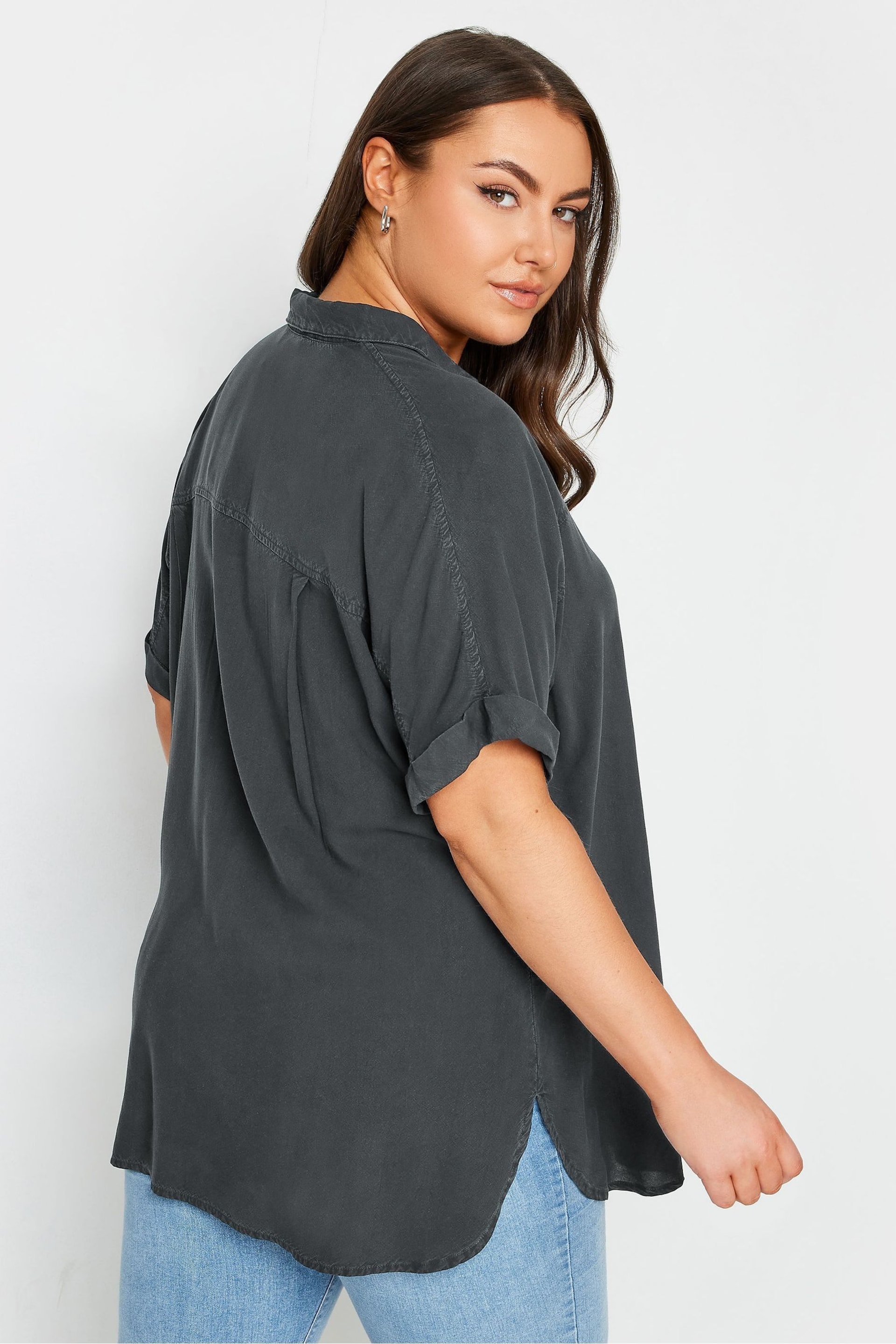 Yours Curve Black Chambray Shirt - Image 3 of 4