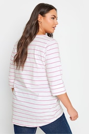 Yours Curve White & Pink 100% Cotton Stripe Top - Image 3 of 4