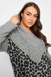 Yours Curve Grey Stud Detail Chevron Hoodie - Image 4 of 4