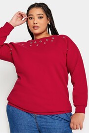Yours Curve Red Eyelet Detailed Sweatshirt - Image 1 of 4