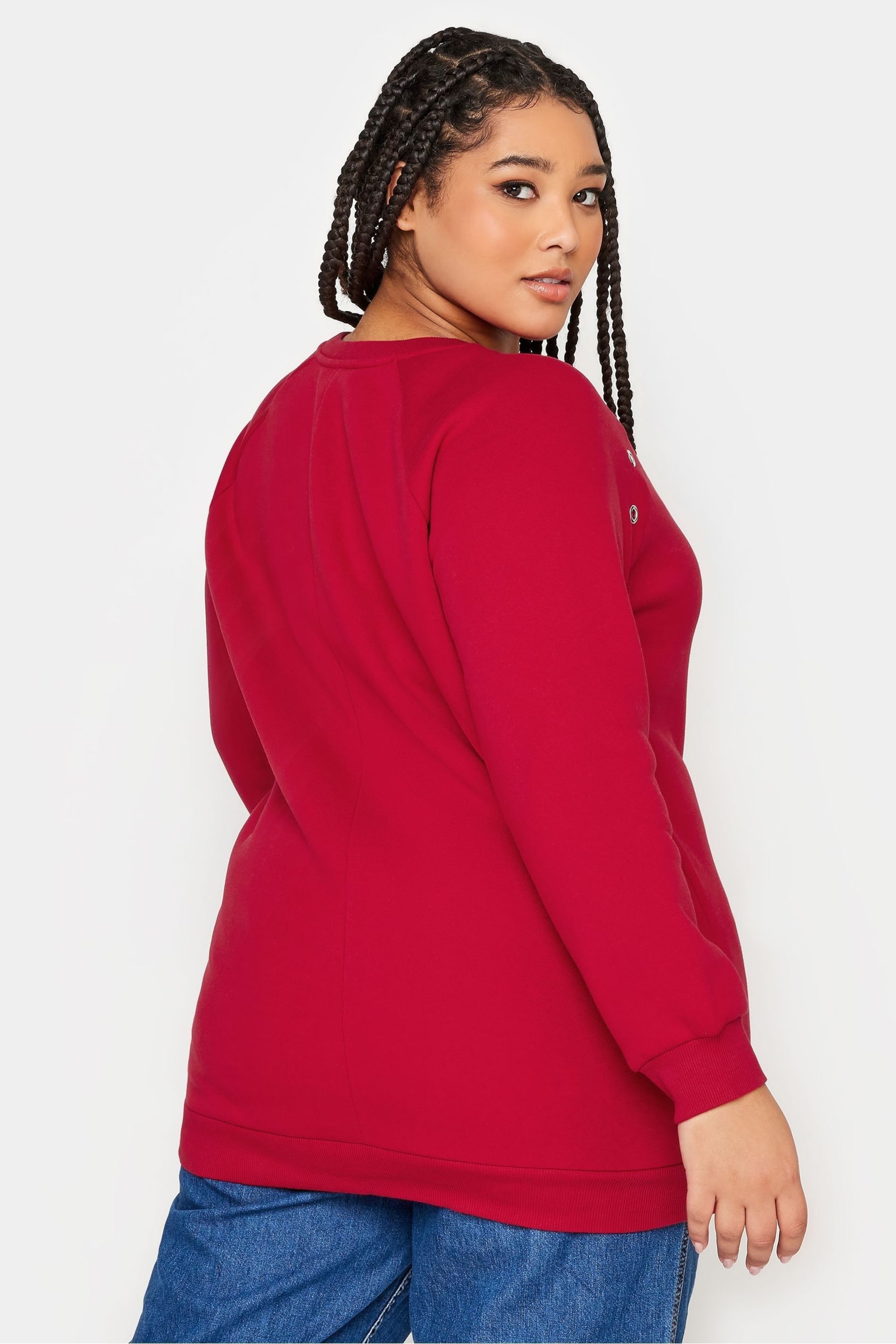 Yours Curve Red Eyelet Detailed Sweatshirt - Image 3 of 4