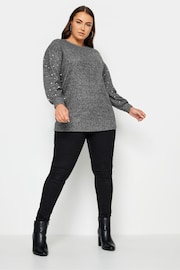 Yours Curve Grey Soft Touch Pearl Embellished Sweatshirt - Image 3 of 5
