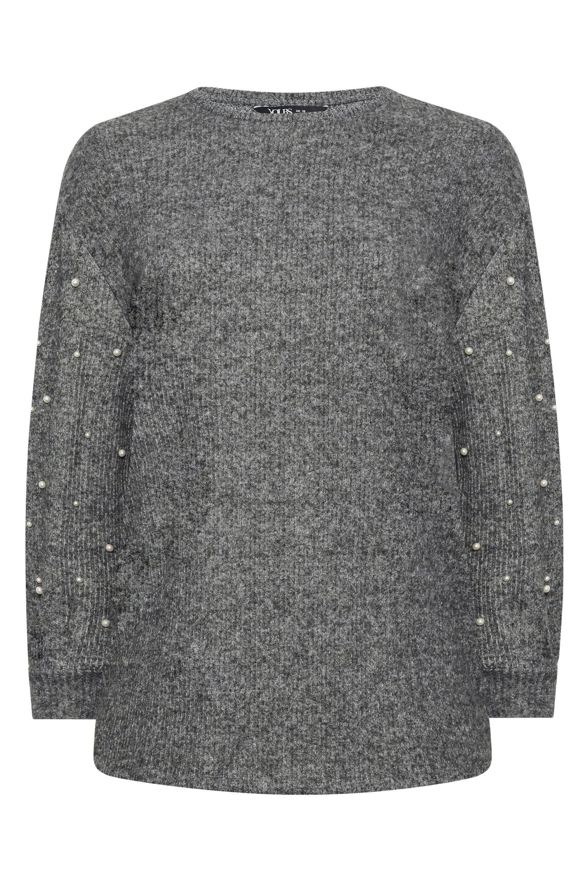 Yours Curve Grey Soft Touch Pearl Embellished Sweatshirt - Image 5 of 5