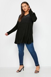 Yours Curve Black Stud Embellished Long Sleeve Top - Image 2 of 5