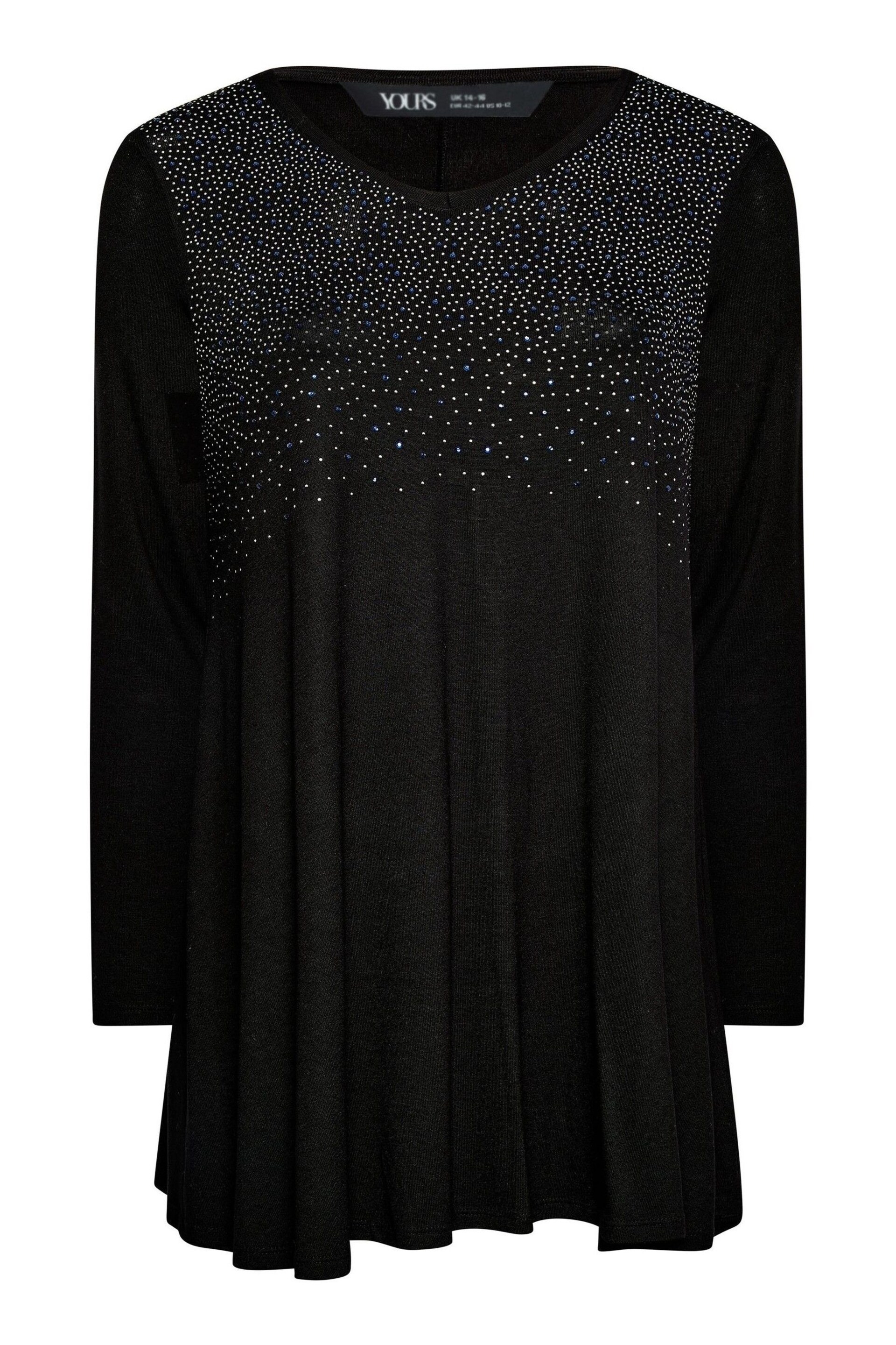 Yours Curve Black Stud Embellished Long Sleeve Top - Image 5 of 5