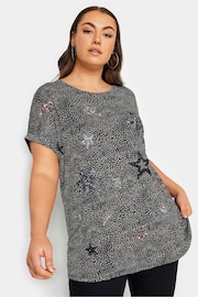 Yours Curve Black White Star Embellished Top - Image 1 of 5
