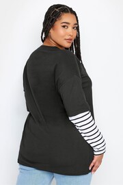 Yours Curve Black 2 In 1 Stripe Sleeve Top - Image 3 of 4