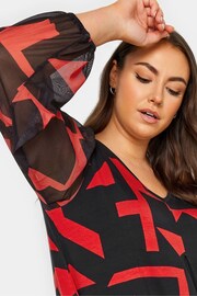 Yours Curve Red Mesh Sleeve Pleated Swing Top - Image 4 of 5
