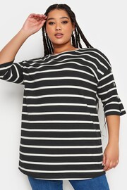 Yours Curve Black Striped Button Detailed Top - Image 1 of 4