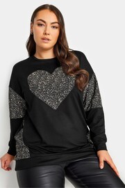 Yours Curve Black Heart Sweatshirt - Image 1 of 5