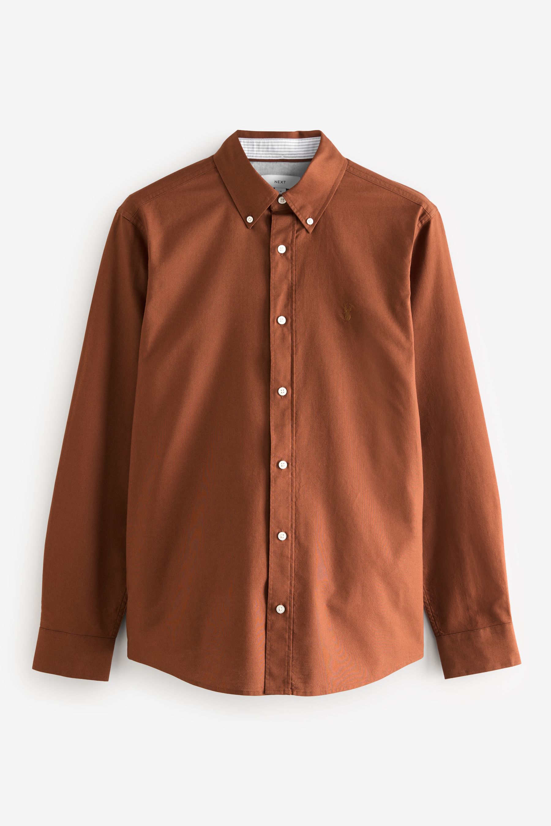 Tan Brown Slim Fit Long Sleeve Oxford 100 Cotton Shirt
