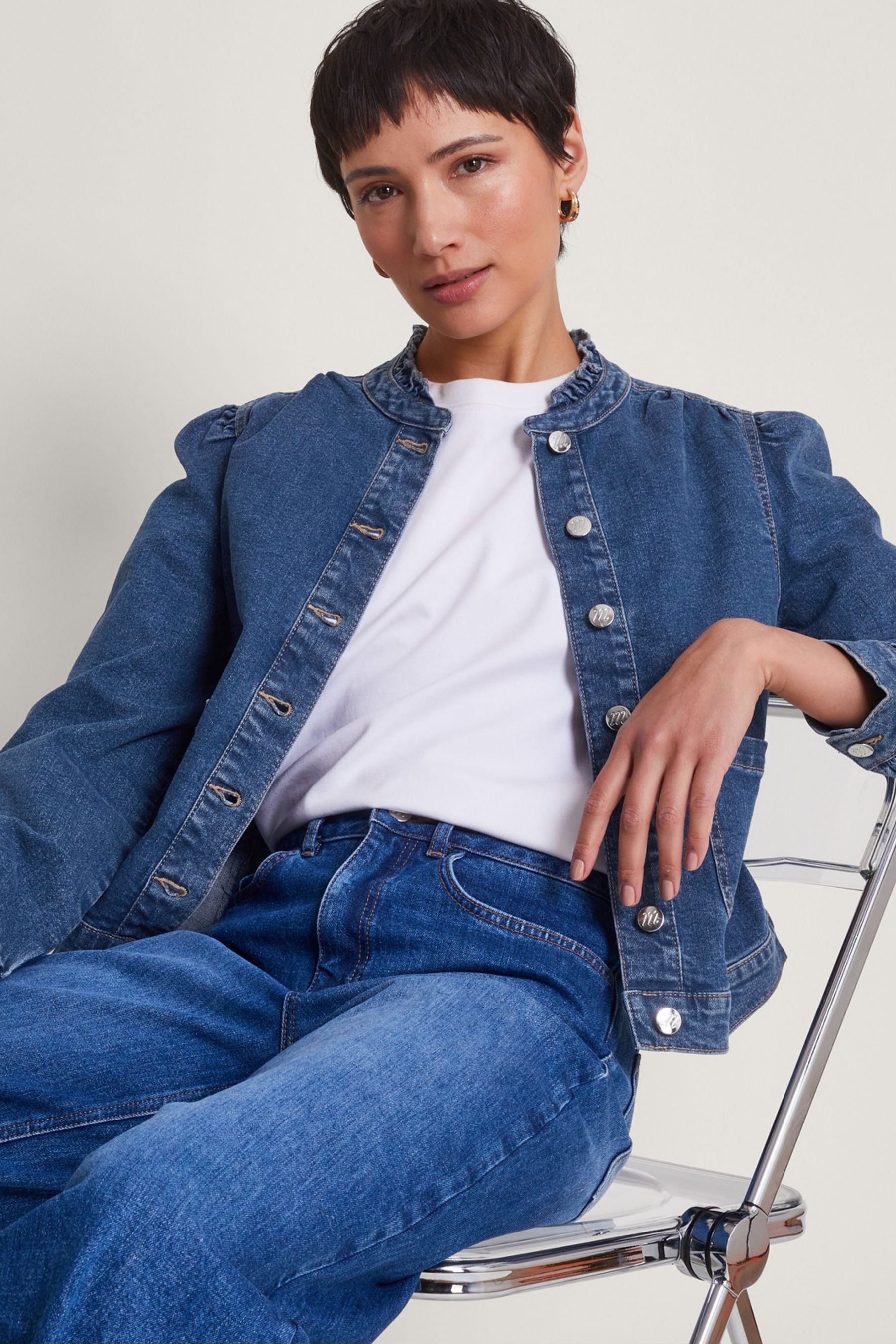 Buy Monsoon Blue Louisa Frill Denim Jacket from Next Luxembourg