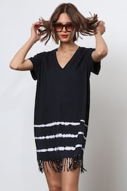 Religion Black 100% Cotton Particle Mini Tunic Dress With Tie Dye and Tassles - Image 4 of 6